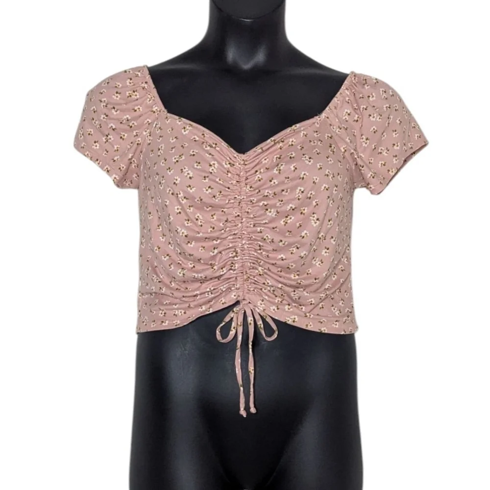 ➕ Molly & Rose Floral Ruched Drawstring Crop Top | Size 1X